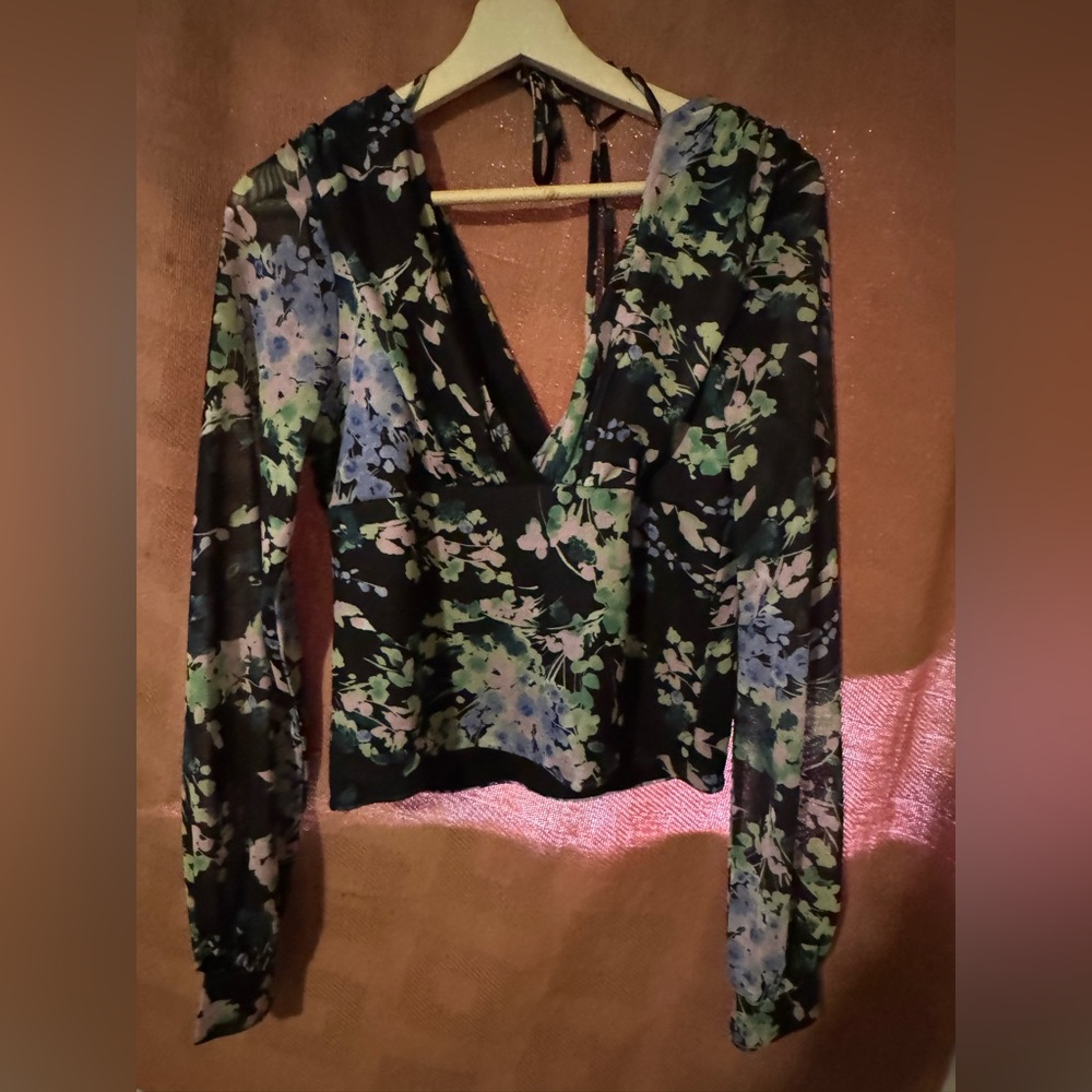 Suzy shier Pretty print blouse womens tops
